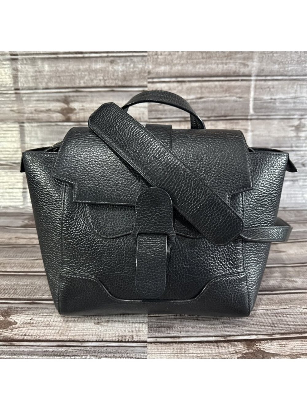 Senreve Mini Maestra Black Leather Convertible Professional Purse Bag Backpack